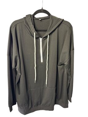Black Half-Zip Hoodie Shirt with Drawstrings - Men